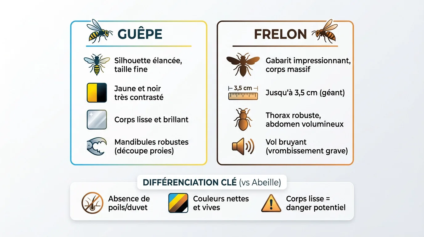 Schéma comparatif pour l'identification rapide entre une guêpe et un frelon